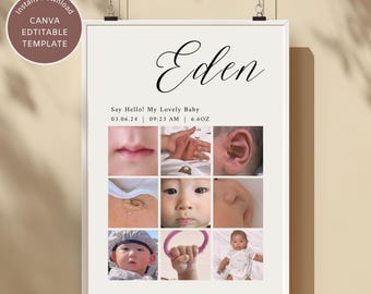 Newborn Baby Photo Collage Template | First Year Keepsake (Digital Download)
