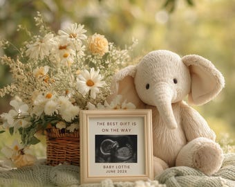 Elephant Pregnancy Baby Reveal Digital Template : Editable Canva, Safari Minimalist Neutral Baby Pregnancy Announcement, Social Media