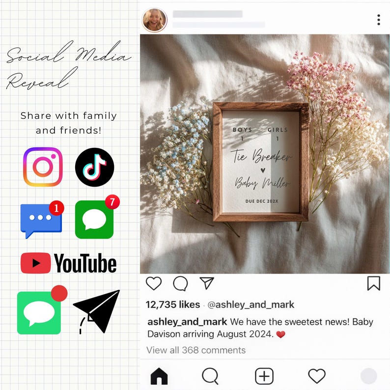 Modèle d'annonce de grossesse « Départagez l'heure », annonce d'un troisième bébé, annonce de la naissance d'un garçon ou d'une fille, modèle Canva modifiable, téléchargement numérique image 3