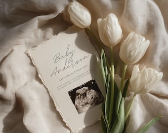 Minimal Pregnancy Announcement Digital Template : Editable Canva, Minimalist Neutral Baby Announcement Flower, Social Media