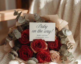 Valentines Minimal Baby Announcement Digital Template: Editable Valentine's Baby Reveal, Canva Pregnancy, Valentine's Day Pregnancy Flowers