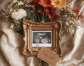 Vintage Flower Pregnancy Announcement Template Editable with Canva for Social Media Reveal Instant Digital Download, gender neutral