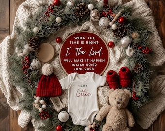 Religious Christmas digital Pregnancy Reveal Digital Template For Social Media | Editable Canva | ISAIAH 60:22 | Due June 2026