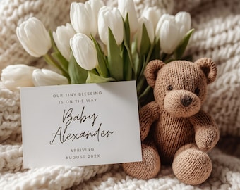 Neutral Teddy Bear Baby Announcement: Social Media Pregnancy Reveal (Canva Template)