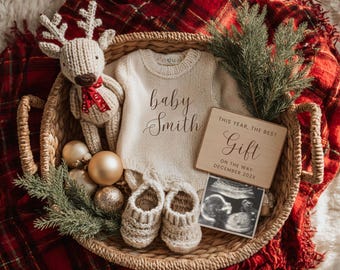 Christmas Baby Announcement Digital Template | Editable Canva | Winter Pregnancy Reveal | Holiday Social Media Post