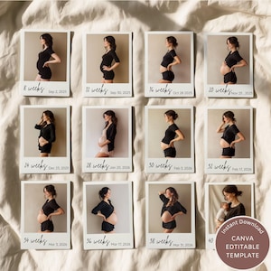 Polaroid Baby Bump Photo Template: Pregnancy Milestones (Canva Digital Download)