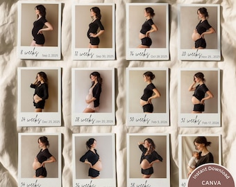 Polaroid Baby Bump Photo Template: Pregnancy Milestones (Canva Digital Download)