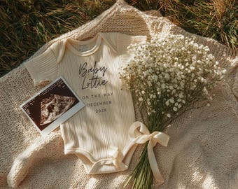 Neutral Pregnancy Announcement Template — Gender-Neutral Baby Reveal Digital Download (Minimalist Neutral Colour Palette), Editable Canva