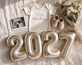 New Year Pregnancy Announcement Template 2027, Neutral Baby Reveal, Editable Canva Baby Announcement, Minimal Ultrasound Reveal