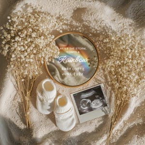 Rainbow Pregnancy Announcement Template, Minimal Baby Announcement, Digital Download for Social Media Reveal, Editable Canva