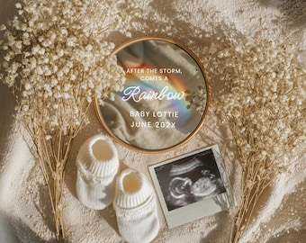 Rainbow Pregnancy Announcement Template, Minimal Baby Announcement, Digital Download for Social Media Reveal, Editable Canva