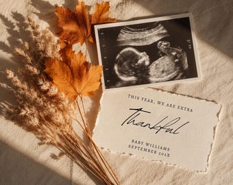Thankful Pregnancy Announcement Template, Fall Baby Reveal, Autumn Baby Announcement, Editable Canva Template, Social Media Digital Download
