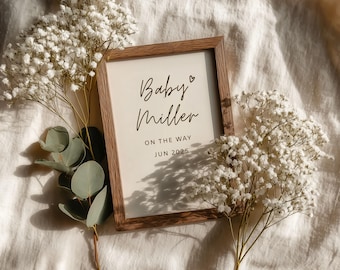 Minimal Pregnancy Baby Reveal Digital Template : Editable Canva, Minimalist Neutral Baby Pregnancy Announcement Flower