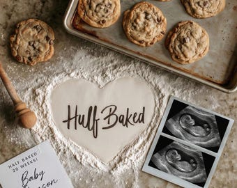 Half Baked Pregnancy Announcement : Funny Social Media Baby Reveal (Canva Editable Digital Template)
