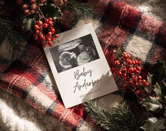 Christmas Pregnancy Announcement Template, Holiday Baby Reveal Canva Template, Neutral Christmas Baby Announcement, Editable Ultrasound