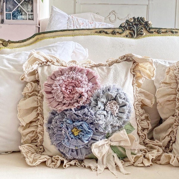 natural canvas flower bouquet pillow slip