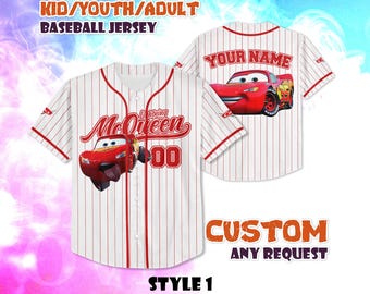 Maglia da baseball personalizzata Saetta McQueen, maglietta Disney Cars
