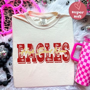 Komfort Farben Benutzerdefinierte Schulmaskottchen Shirt, personalisiertes Schullogo T-Shirt, Zurück zu Schulgeist Shirts, Team Name Maskottchen T-Shirt Geschenk