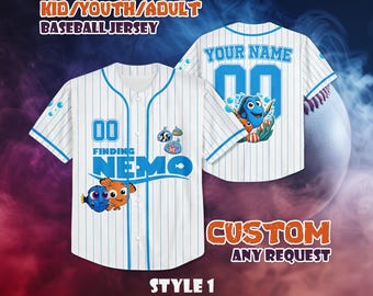 Maglia da baseball personalizzata di Alla ricerca di Nemo, maglietta Disney personalizzata con Nemo e Dory, abbigliamento coordinato per tutta la famiglia a tema Pixar Disney, maglietta con personaggio a forma di pesce