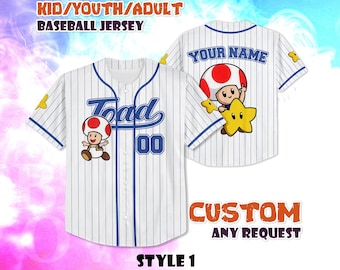 Camiseta de béisbol personalizada de Toad Mushroom Kingdom, camiseta retro del juego Plumber