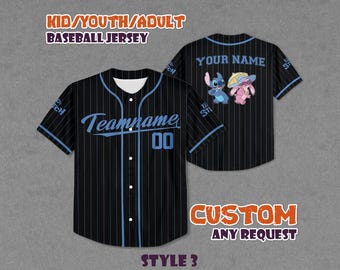Custom Stitch and Angel Baseball Jersey, Personalized Disneyland Shirt