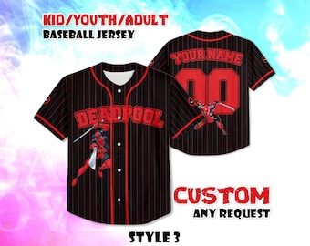 Custom Deadpool Baseball Jersey - Personalized Name & Number - Kids, Youth, Adult Sizes