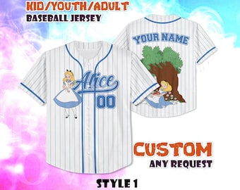 Aangepaste honkbaljersey Alice in Wonderland, cadeau voor Disney-fan