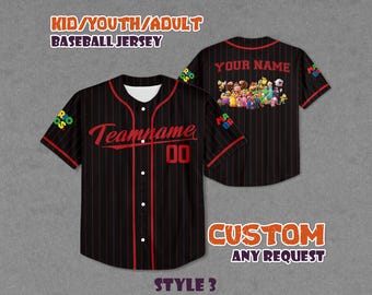 Custom Mario Team Baseball Jersey, Personalized Nintendo Shirt