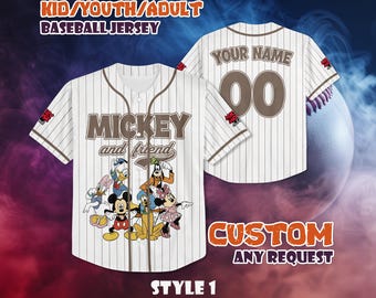 Personalisiertes Mickey and Friends Baseball Jersey: Magic Kingdom Cartoon Shirt