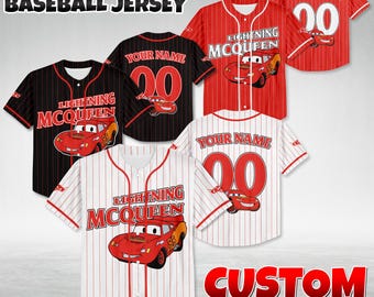 Maglia da baseball personalizzata Saetta McQueen, maglietta Disney Cars