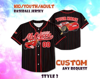 Maglia da baseball personalizzata Saetta McQueen, maglietta Disney Cars