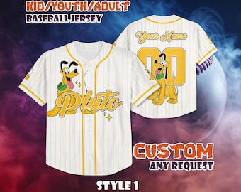 Maglia da baseball personalizzata con il cane Pluto, maglietta da baseball personalizzata con il cartone animato Disney Pluto, maglietta Disneyland, maglia Walt Disney World