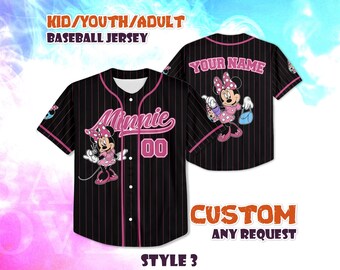 Camisa de beisebol personalizada da Minnie Mouse, camiseta do Mickey e seus amigos, camiseta personalizada da Disneylândia