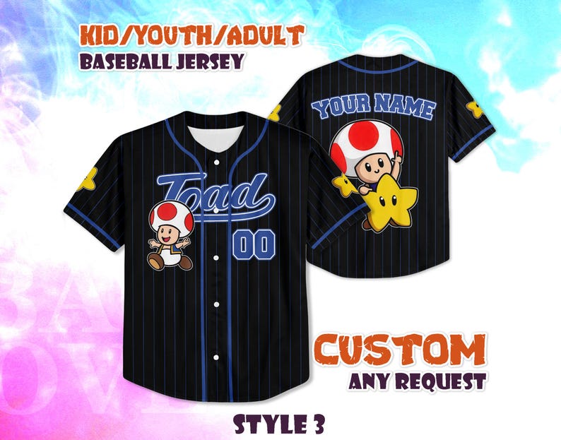 Custom Toad Mushroom Kingdom Baseball Jersey, Super Mario Shirt - Etsy