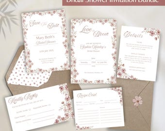 Love In Bloom Wildflower Bridal Shower Invitation Template Bundle