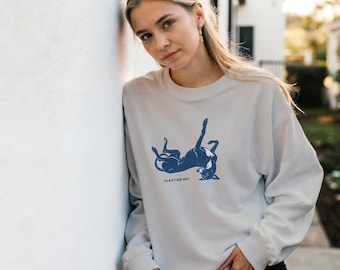 Trui met een luie, slapende, kakkerlakkende windhond, grappige 'Ik doe het liever niet'-hondentrui in zandkleur (beige), cadeau voor eigenaren van windhonden.