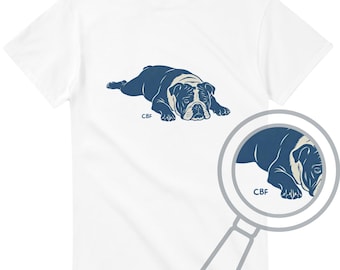 T-shirt met luie bulldog in naturel of wit | "CBF" Matisse-achtige print | Grappig T-shirt met Engelse bulldog | 5 printkleuren