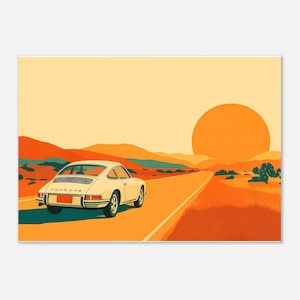 Póster clásico del Porsche 911: Vibras de atardecer para tus paredes / Arte clásico de los 70 para el hogar / Amante de los coches / Entusiasta del motor / Arte mural