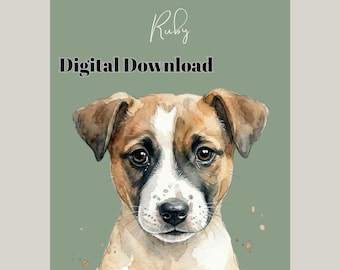 Gepersonaliseerd huisdierportret in neutrale tinten (digitale download), aquarelstijl, gepersonaliseerde kat- of hondenkunst om zelf af te drukken (digitale download)