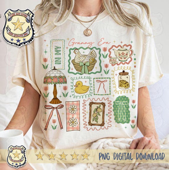 Coquette In My Granny Era Png, Farmhouse Chicken Png, Grandma Core Kitchen Png, Hen In Nest Png, Duck Png, Retro Floral Cottagecore Gift Png