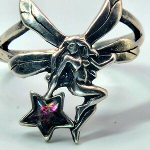 Whimsical Sterling Silver Fairy Star Ring, Vintage   Pixie Nymph Ring, Goth Cottagecore Fantasy Jewelry, Fairycore statement collectible
