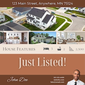 Just Listed Real Estate Social Media Template – Canva Editable