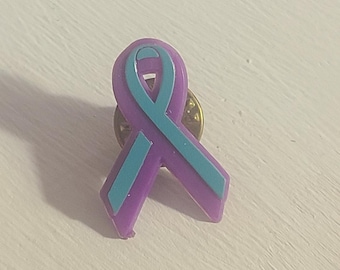 Suicide Prevention Awareness Purple Turquoise Vintage Cause Ribbon Lapel Pin