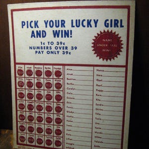 Lucky Girl 1950 Vintage Lochkarten Lotterie Glücksspiel