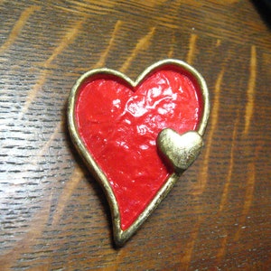 Double Heart Red & Gold Hand Painted Lapel Pin