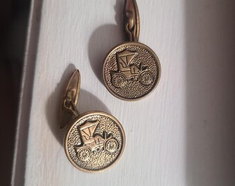 Antique Automobile Horseless Carriage Vintage Cuff Links - Old Car Cufflinks Set