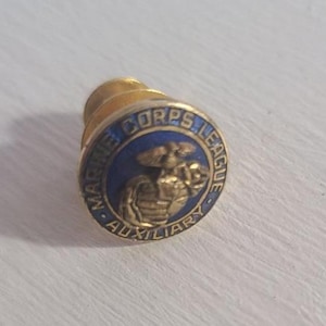Marine Corps League Auxiliary Vintage Lapel Pin Tie Tack Brooch - USMC Gold Pin