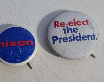 Richard Nixon Spiro Agnew 1972 Campaign Pins (2) - USA President Election Button