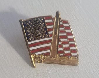 Washington Monument Vintage American Flag Lapel Pin - Washington DC USA Souvenir