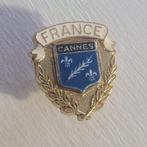Cannes France Vintage Lapel Pin Tie Tack Brooch - French Film Festival Crest Pin